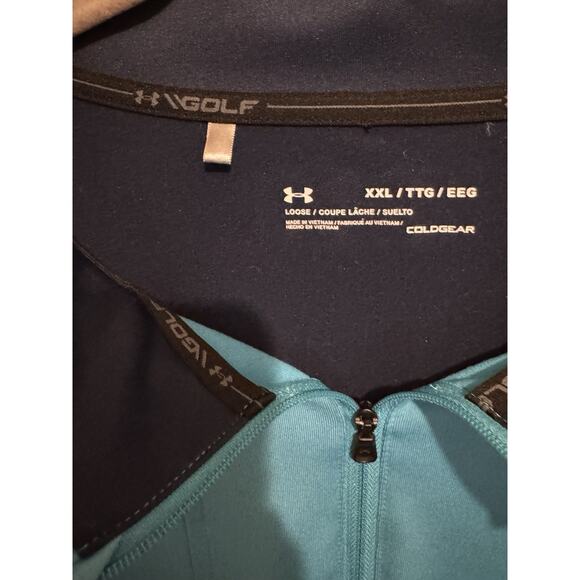 Under Armour Storm Golf 1/4 Zip Blue Color Block Soft Warm Pullover Shirt Sz XXL - Picture 3 of 9